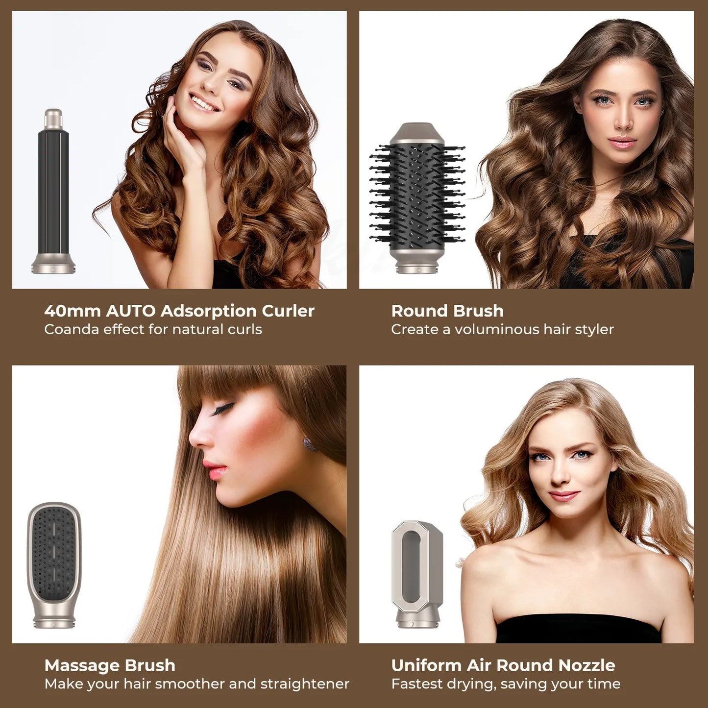 6 In 1 Hair Dryer Brush and Volumizer with Detachable Negative Ion