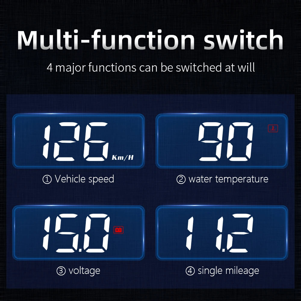 Car Head-Up Display with Speed, Mileage, Temperature, and Voltage