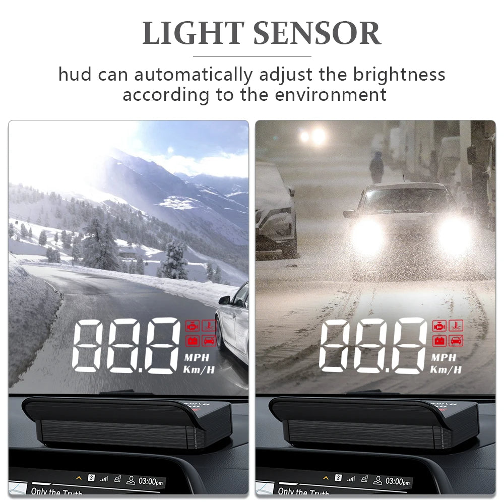 Car Head-Up Display with Speed, Mileage, Temperature, and Voltage