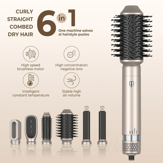 6 In 1 Hair Dryer Brush and Volumizer with Detachable Negative Ion